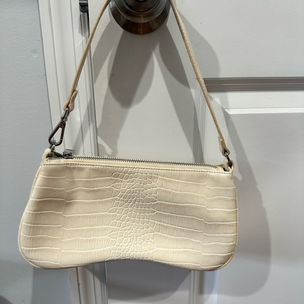 Cream Crocodile-Embossed Bag